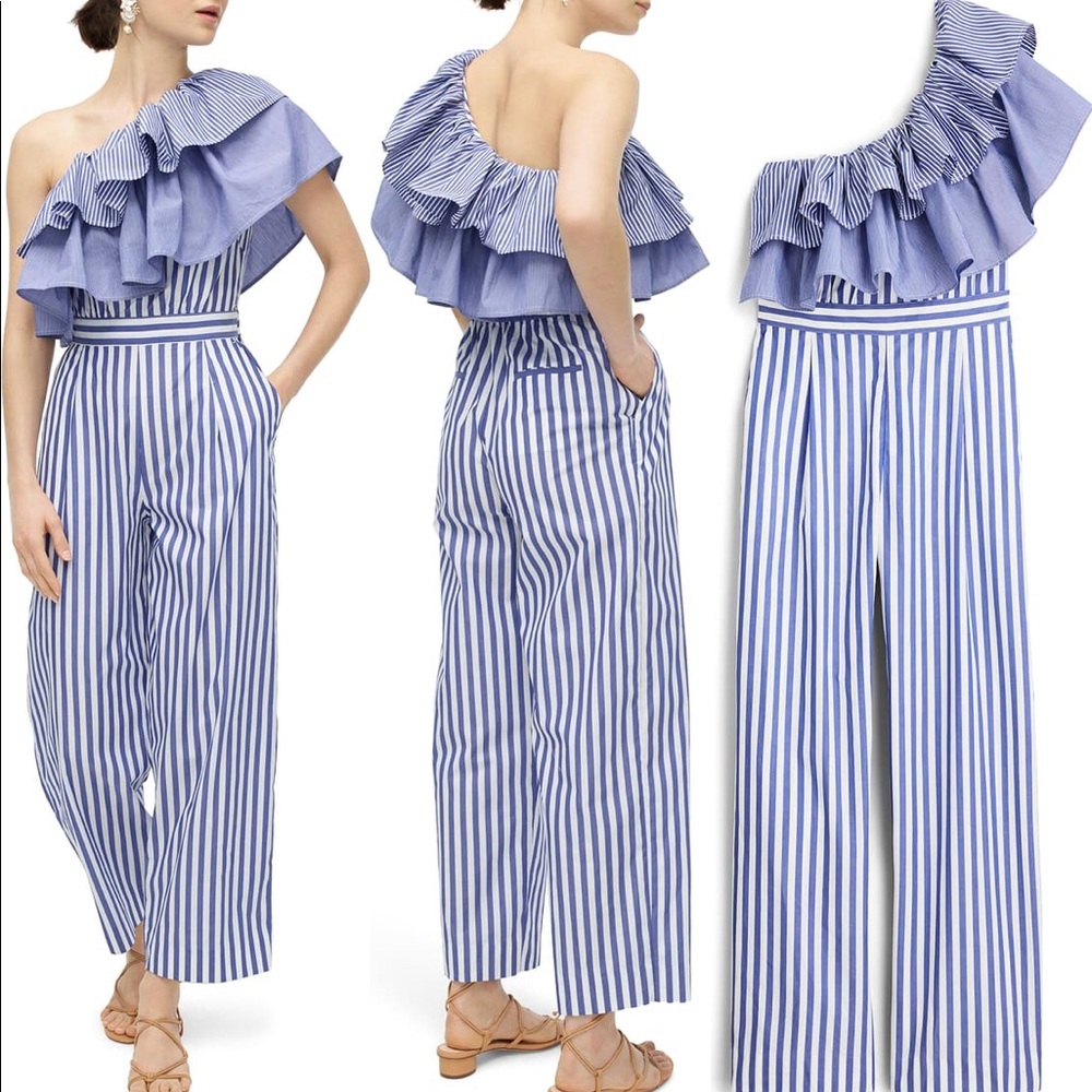 NWT JCREW One Shoulder Jumpsuit in Mix Stripe
